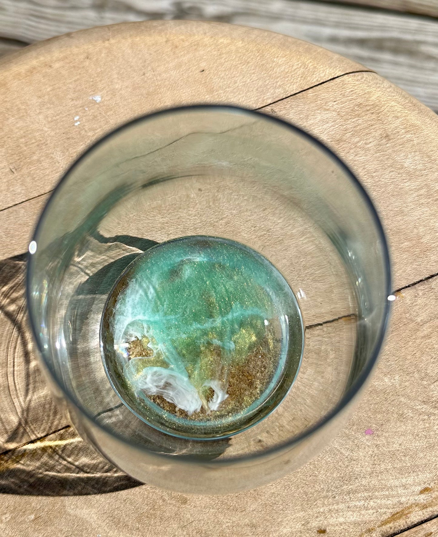 Wine Glass Ocean Scene with Seashells