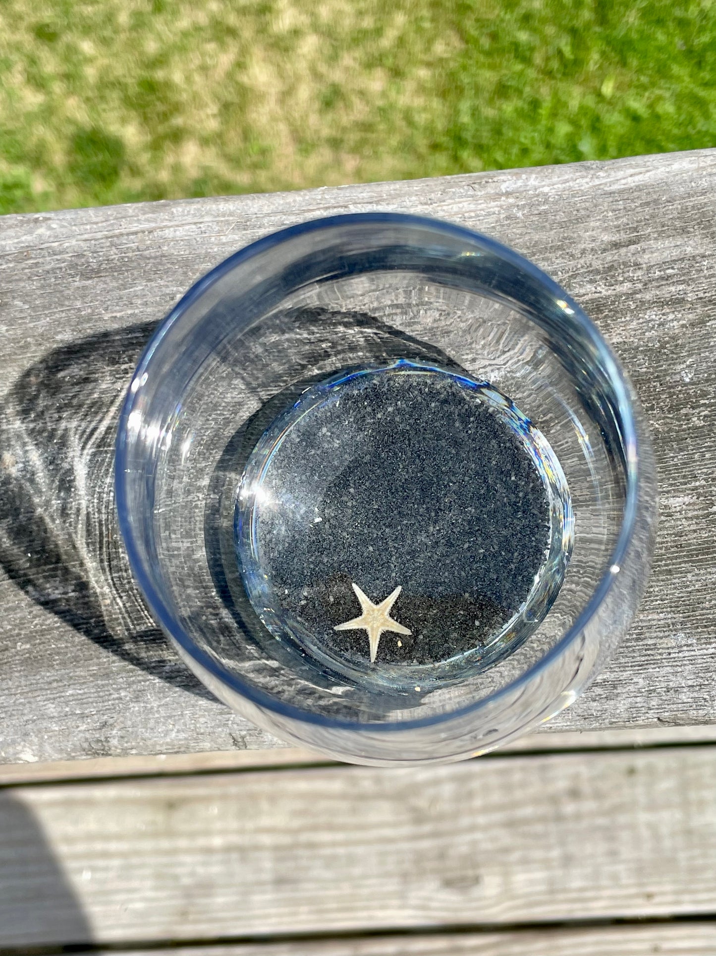 Black Sand Ocean with starfish Wine Glass